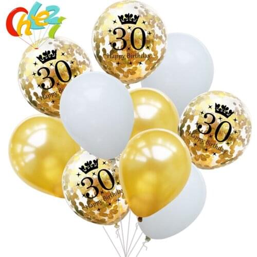 10pcs Inflatable Confetti Balloons 12'' Latex Rose gold Birthday Balloon 18 30 40 50 Anniversary Wedding Decoration Party Favors