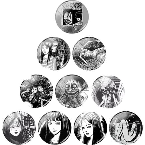 Anime Junji Ito Tomie Shintaro Kago Graphic 12/15/16/18/20/25/30mm Glass Cabochons Dome Flat Back For DIY Jewelry Making 10pcs