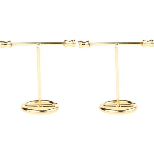2Pcs Delicate Golden Metal Earring Display Stand Jewelry Rack Holder Shelf