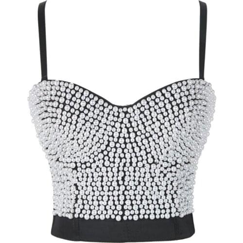 2020 Bead Pearls Push Up Corset Cropped Tops to Wear Out Plus Size Womens Bralette Steampunk Sexy Bra party Night Club Outwear