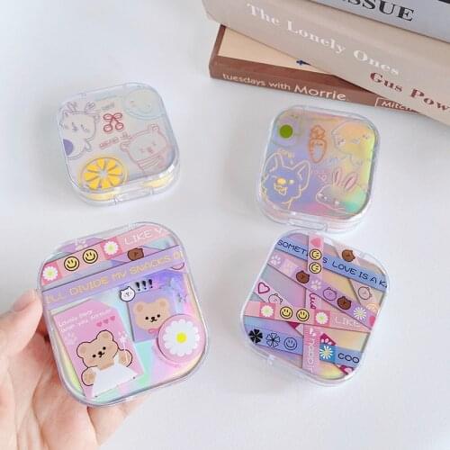 2021 Super New Laser Cover Contact Lens Case Box INS Colored Lenses Container Beauty Lens Storage Box Travel Set Gift Girl