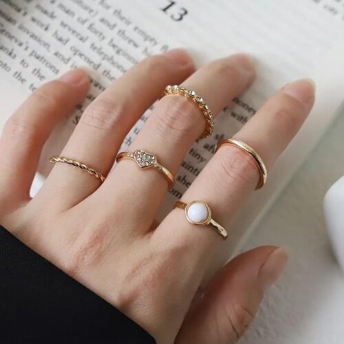 5pcs Fashion Trend Pearl Peach Heart Combination Joint Punk Metal Ring Five-piece Goth Jewelry Woman Gift 2021 New
