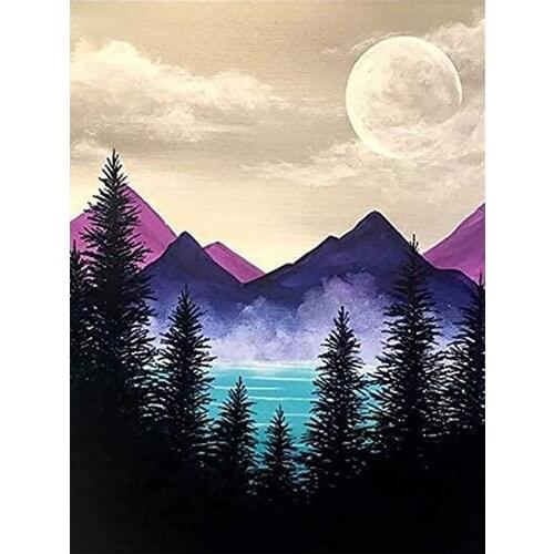 Abstract Colorful Mountains Rivers Diamond Painting Round Full Drill DIY Mosaic Embroidery 5D Cross Stitch Moon Scenic Picture
