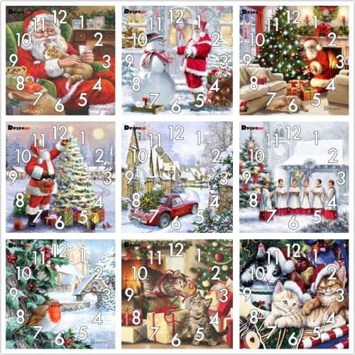 Full Diamond Painting Cross Stitch kit Snow With Clock Mechanism Mosaic 5D Diy Square Round 3d Embroidery Gift Christmas