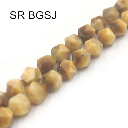 Free Shipping 6mm 8mm 10mm Wholesale Faceted Round Polygonal Gold Tiger Eye Natural Stone Design DIY Beads Strand 15"
