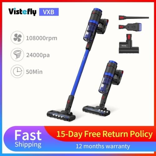 Vistefly VXB Cordless Vacuum Cleaner, Rechargeable Portable Broom, 23.6 kPa Suction Power, Runs Up to 50 Minutes