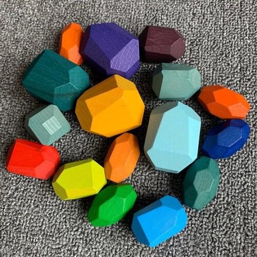Wooden Toys Rainbow Building Blocks Colored Wooden Stones Stacking Balancing Blocks Educational Toys For Children Gifts