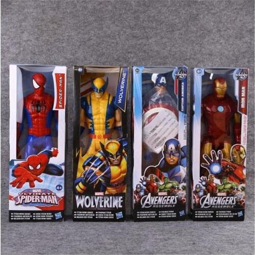 30cm Disney The Avengers Figurines Captain America Wolverine Spiderman Iron Man Hulk Model Toy PVC Decoration Kids Gift