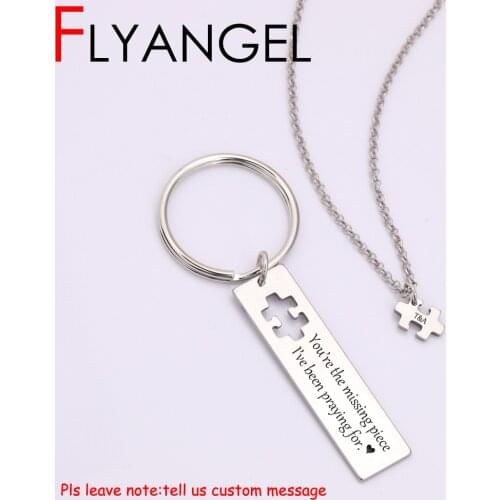 FLYANGEL Fashion Necklace Keychain Jewelry 1 Set Custom Name Initial Puzzle Necklace Jewelry Accessories Lover Couples Gifts
