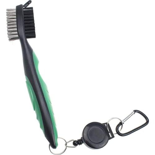 Golf Club Double-Sided Brush Groove Cleaner With Retractable Zip-line And Aluminum Carabiner Cleaning Tools Golf Training Aids