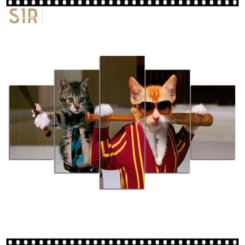 HD 5 Pieces Pet Cat Animal Pictures Posters Wall Art Home Decor for Living Room Painting on The Wall Cat Pet Pictures Wall Art