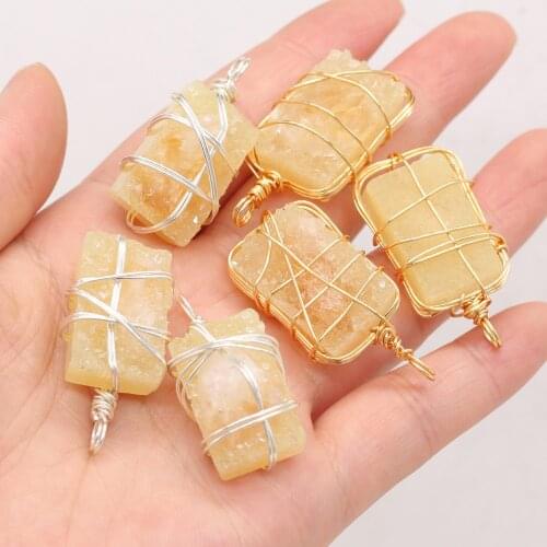 Natural Semi-precious Stone Topaz Hand-wound Silver Wire Classic Rectangular Pendant for Jewelry Making DIY Necklace Accessories