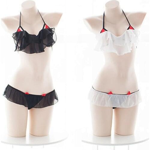 Anime Girls Little Devil Cosplay Suit Womens Cute & Sexy Lingerie Set Ruffle Baby Doll Teddy Outfit Bra an Pantie Nightie