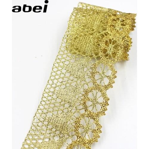7cm wide, 10yards Gold Thread Knitted Lace Ribbon Trims Wedding Party Home Decoration DIY Handmade Patchwork Lace Supplier