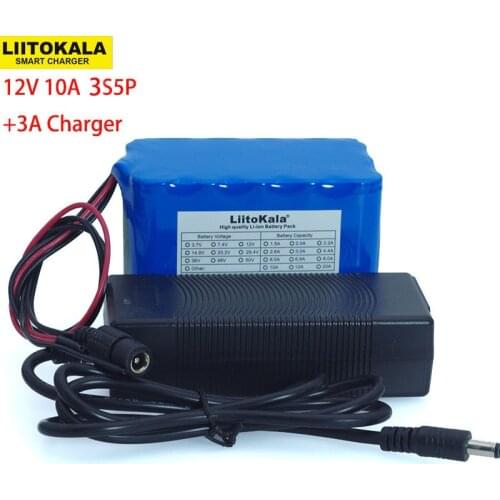 Liitokala Large capacity 12 V 10Ah 18650 lithium Rechargeable battery 12v 10000 mAh Protection BMS+ 12.6 v 3A battery Charger