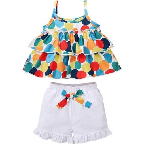 1-4Y Toddler Kids Baby Girl Polka Dot Layered Camis Tops Shorts Pant Bottom 2PCS Outfits Summer Clothes Set