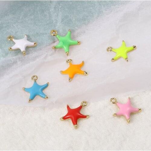 Copper Ocean Jewelry Charms Gold Plated White Star Fish Enamel 10mm x 9mm, 2 PCs