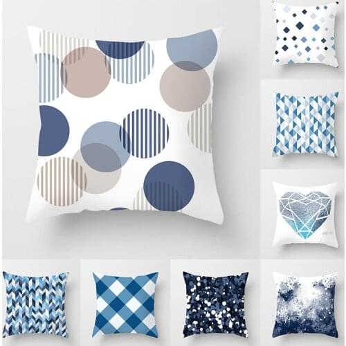 Nordic Home Decoration Blue Geometry Series Printed Cushion Cover Polyester Pillow Case Decorative Pillows Cover for Sofa Car