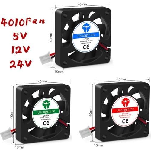 4010 Cooling Fan 12V 24V 2 Pin with Dupont Wire Brushless 40*40*10 Cool Fans Part Quiet DC 40m Cooler Radiato 3D Printers Parts