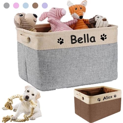 Personalized Dog Toy Storage Basket Canvas Foldable Pet Toys Linen Storage Box Durable Free Print Cat Clothes Shoes Storage