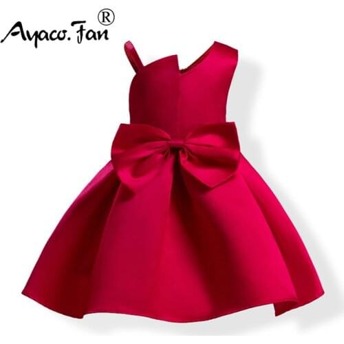 Girl Princess Dress 2019 Summer Bow Solid Wedding Birthday Party Dresses For Girls Kids Childrens Costume Dress Prom Designs