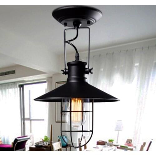 Village Retro Ceiling Lights Corridor Balcony Loft Lamp Iron Spray Painting Process Glass Lamp Shade Bulb Excluded HM35