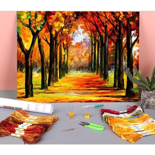 Crimson Alley Printed Water-Soluble Canvas 11CT Cross Stitch Embroidery Kit DMC Threads Painting Needlework Hobby Decor