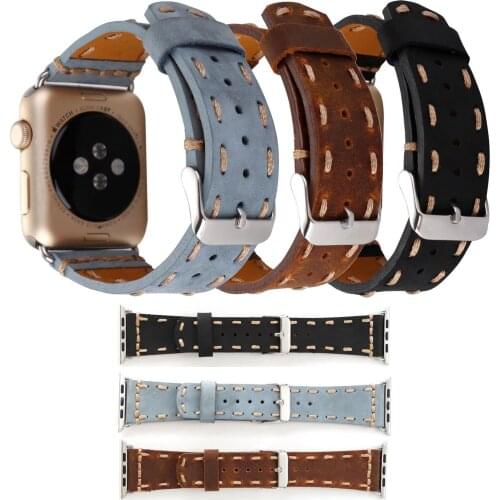 Retro Thread Genuine Leather Strap for Apple Watch Band Series 1 2 3 4 Cowhide Watchbands Bracelet 38mm 42mm 40mm 44mm Band