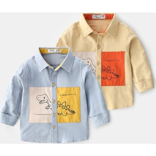 Baby Boys Long Sleeve Shirt 2020 Spring New Childrens Boys Cartoon Print Casual Tee Shirts Kids Turn-down Boys Shirt Blouse
