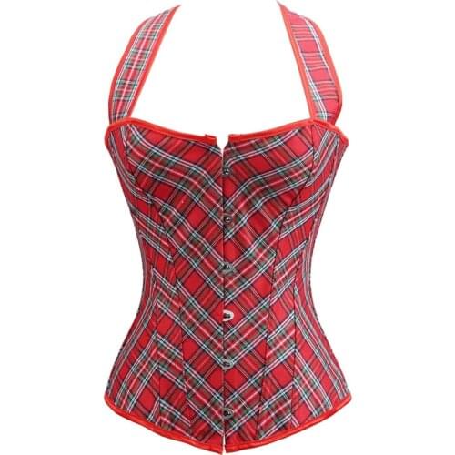 Sapubonva Corset Sexy Bustier Plaid Goth Clothes Lingerie corset Victorian Red Halter Femme Corset Top Exotic Plus Size Burlesqu