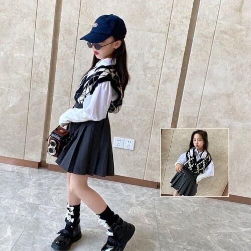 Girls' College Wind Knitted Vest Fall 2021 New Sweet Girl Contrasting Diamond Top
