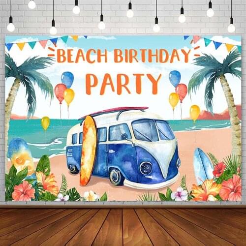 Tropical Hawaiian Seaside Backdrop Beach Birthday Party Coconut Tree Balloon Photography Background Photo Studio Props Photozone