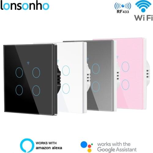 Lonsonho RF WiFi Smart Switch EU 200V Relay Tuya Smart Life RF433 Remote Control Touch Light Switch Alexa Google Home Compatible