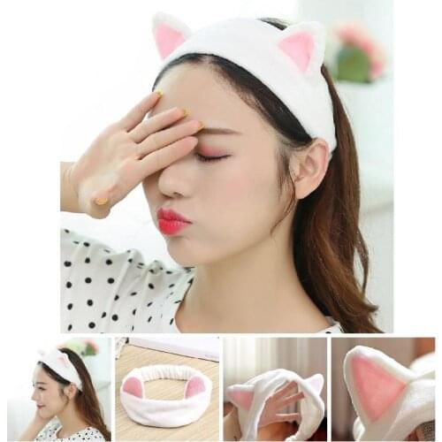 Women Elastic Velvet Headband Adorable Cats Ear Hair Band Makeup Cosmetic Tool Hairband Face Wash Headdress Cute Cat Life Women