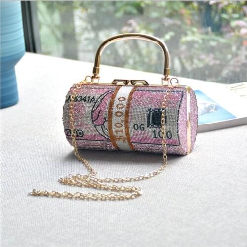 Lady Pink Blue Silver Dollar Bag Diamonds Evening Bag Fashion Female Small Day Clutch Shoulder Chain Handbags Phone Key Wallets