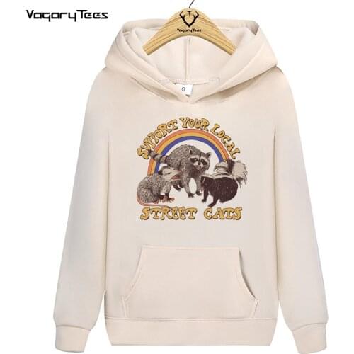 Raccoon Gift For Raccoon Lover Support Your Local Street Cats painting animal print Hoodie Sweatshirts Hip Hop Unisex Streetwear