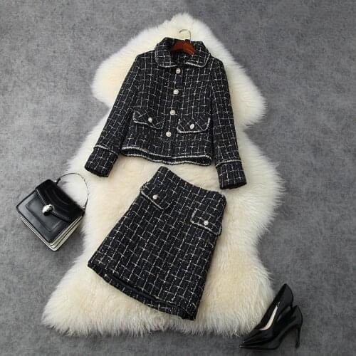 2021 autumn winter women designer celebrity tweed skirt set OL Lurex single breasted short coats + mini skirt suit set Y375