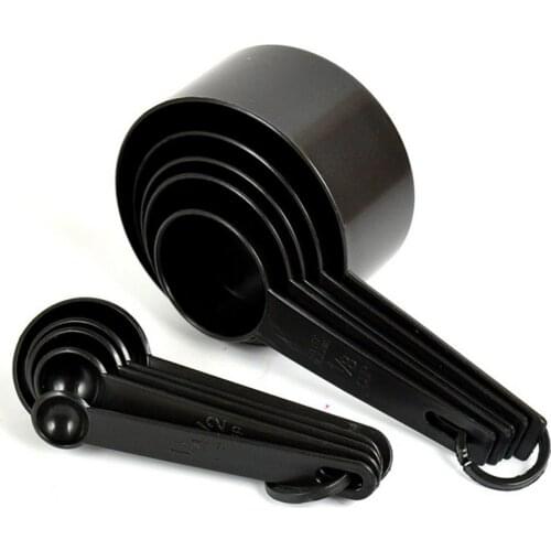 10 Pcs Set Spoon Black Plastic Measure Spoons Cutlery Dessert Baking Kitchen Tools CLH@8