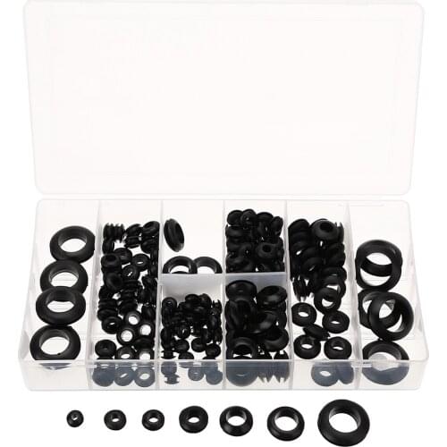 180Pcs Black Rubber Grommets Retaining Ring Set Blanking Hole Wiring Cable Gasket Kit Car Electrical Wire Gasket Kit with Box