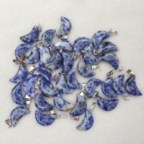 2017 fashion high quality Natural Sodalite stone crescent moon charm pendants for DIY jewelry making Wholesale 50pcs/lot free