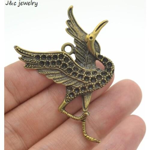 4 pcs/lot 54*40 mm Retro Charms Antique bronze Plated Alloy crane Pendant Jewelry Findings D554