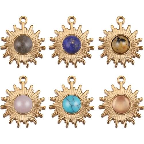 5pcs Lot Natural Stone Stainless Steel Gold Sun Flower Charms Pendants for Women DIY Jewelry Making Findings Supplies Wholesale