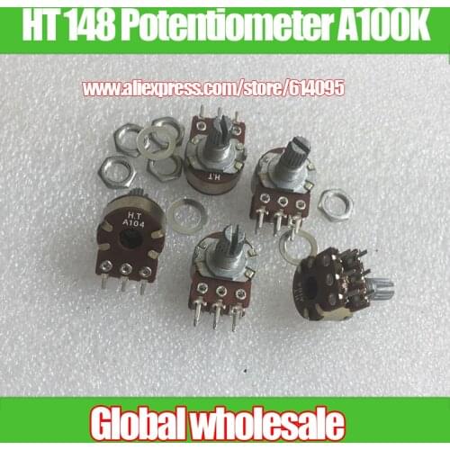5pcs HT 148-type Double Potentiometer A100K / Stepping A104 Rotary Potentiometer / Handle Length 15MM Flower