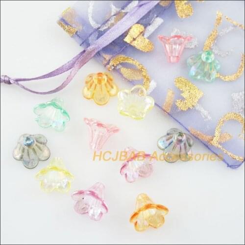 80Pcs Mixed Acrylic Plastic Horn Flower Spacer Beads End Caps Charms 10x14mm