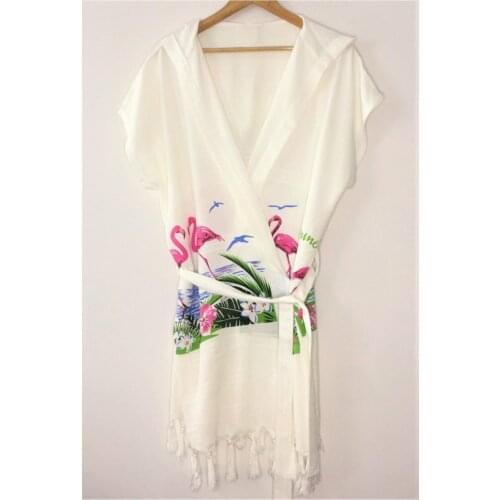 Bamboo Flamingo Pattern Printed Turkey manufacturing Peshtemal Kimono Beach Pool Dress