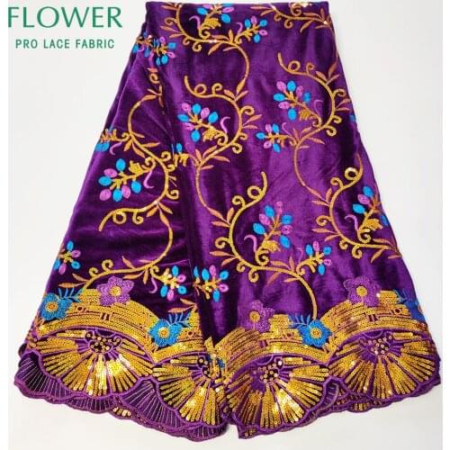 Sequined Embroidered Velvet Lace Fabrics High Quality African Nigerian Women Traditional Wedding Dress Laces Sequins Velvet Lace