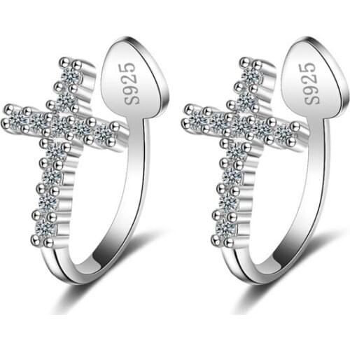 TJP Shiny Crystal Cross Female Clip Earrings Jewelry Lady Fashion Silver 925 Earrings For Women Party Accessories Girl Birthday