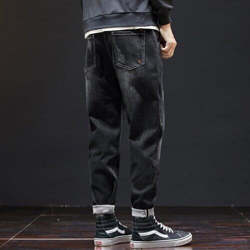 Plus Size 28-42 Mens Jeans Autumn Spring Male Long Trousers Casual Straight Drawstring Loose Denim Harem Pants Pants Clothes C67