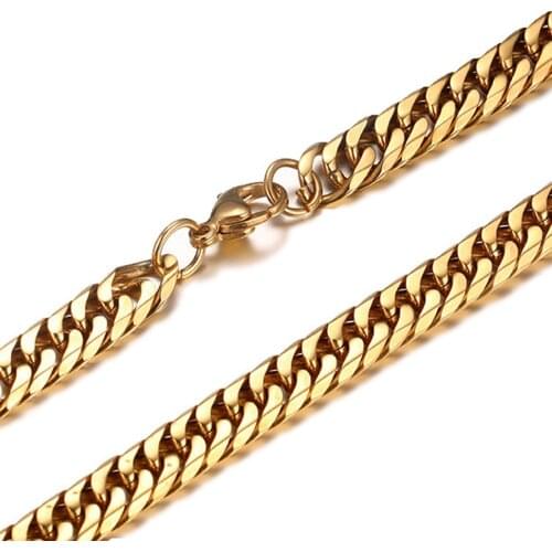 Granny Chic 7/9/11mm Mens Chain Stainless Steel Necklace for Women Men Gold Color Curb Cuban Link Hiphop Jewelry