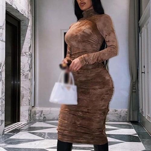 Spring Autumn Women Turtleneck Bodycon Dress Long Sleeve Slim Zipper Party Dresses